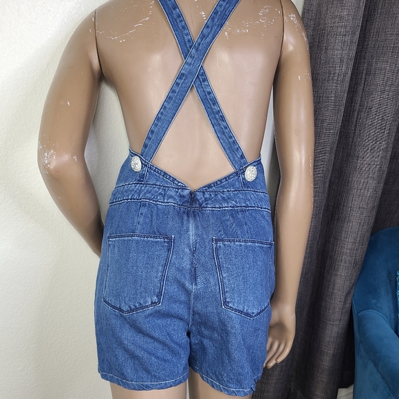 Universal Threads Denim Shortalls Overalls Size Small Light Blue Love Sequins - Picture 4 of 7